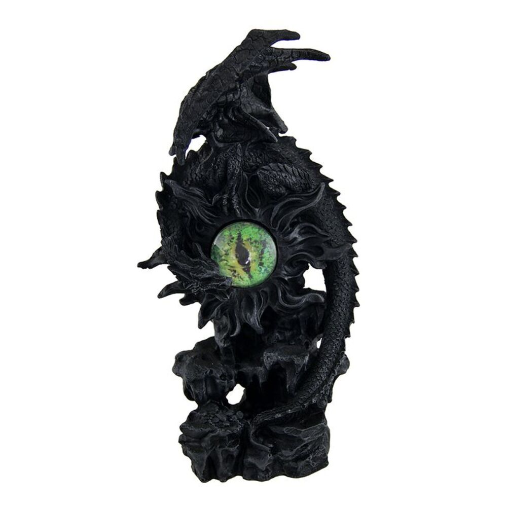 Scratch & Dent Portal Protector Black Dragon Perched On Fiery Green Eye Statue